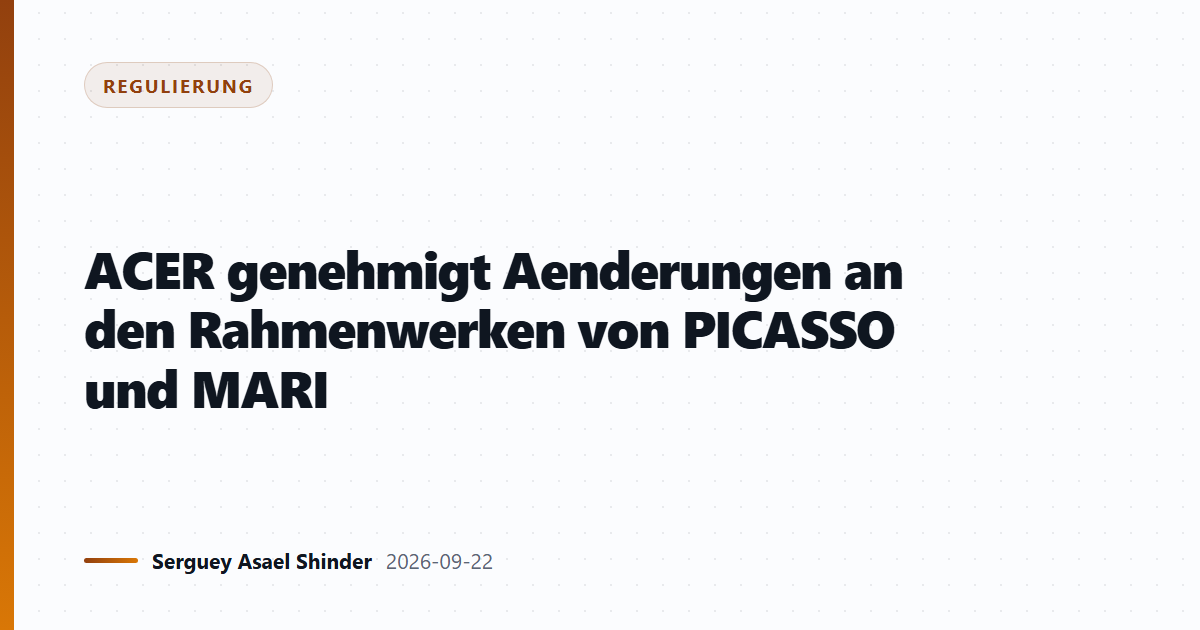 ACER genehmigt Aenderungen an den Rahmenwerken von PICASSO und MARI