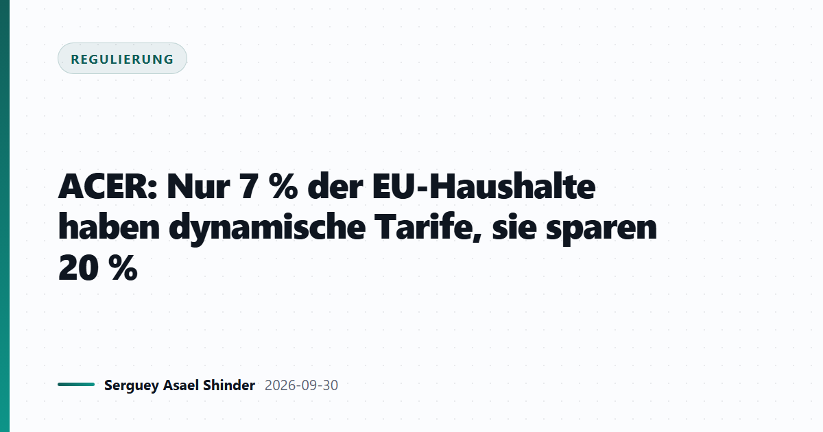 ACER: Nur 7 % der EU-Haushalte haben dynamische Tarife, sie sparen 20 %