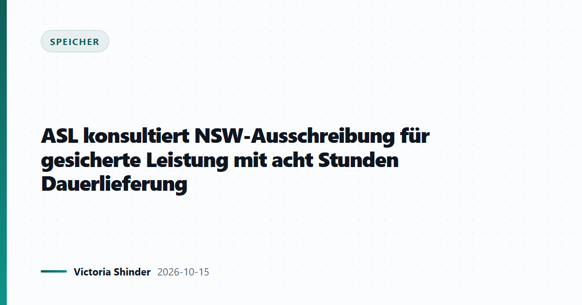 ASL konsultiert NSW-Ausschreibung für gesicherte Leistung mit acht Stunden Dauerlieferung
