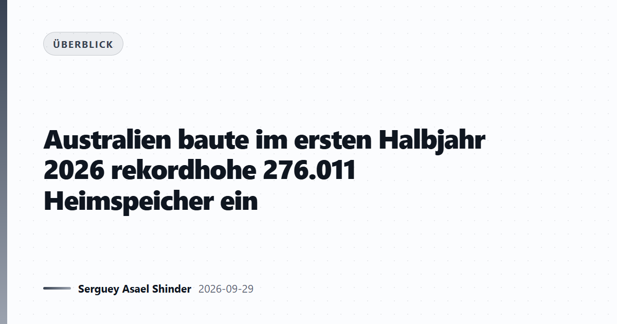 Australien baute im ersten Halbjahr 2026 rekordhohe 276.011 Heimspeicher ein