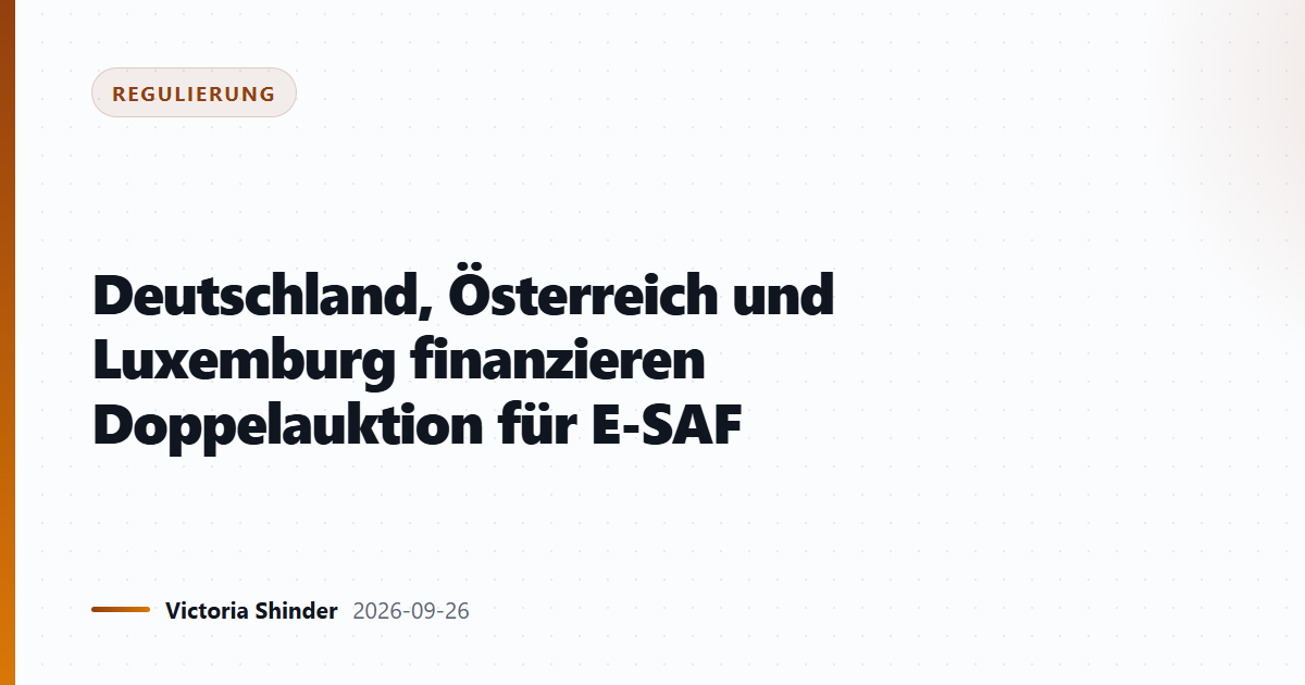 Deutschland, Österreich und Luxemburg finanzieren Doppelauktion für E-SAF