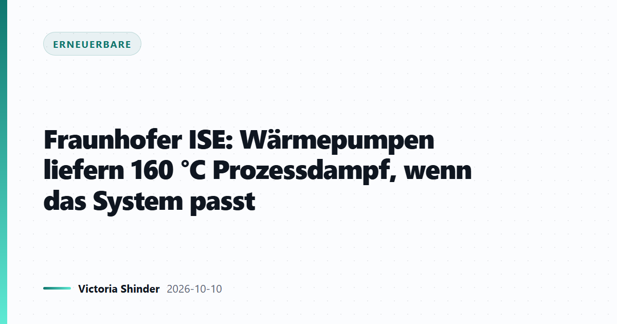 Fraunhofer ISE: Wärmepumpen liefern 160 °C Prozessdampf, wenn das System passt