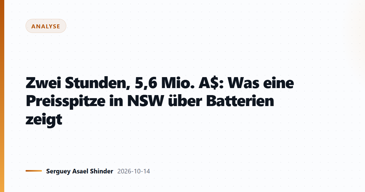Zwei Stunden, 5,6 Mio. A$: Was eine Preisspitze in NSW über Batterien zeigt