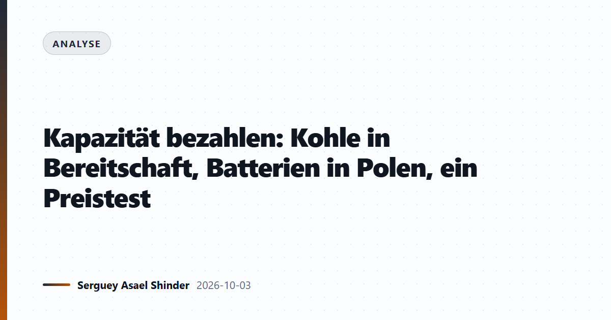 Kapazität bezahlen: Kohle in Bereitschaft, Batterien in Polen, ein Preistest
