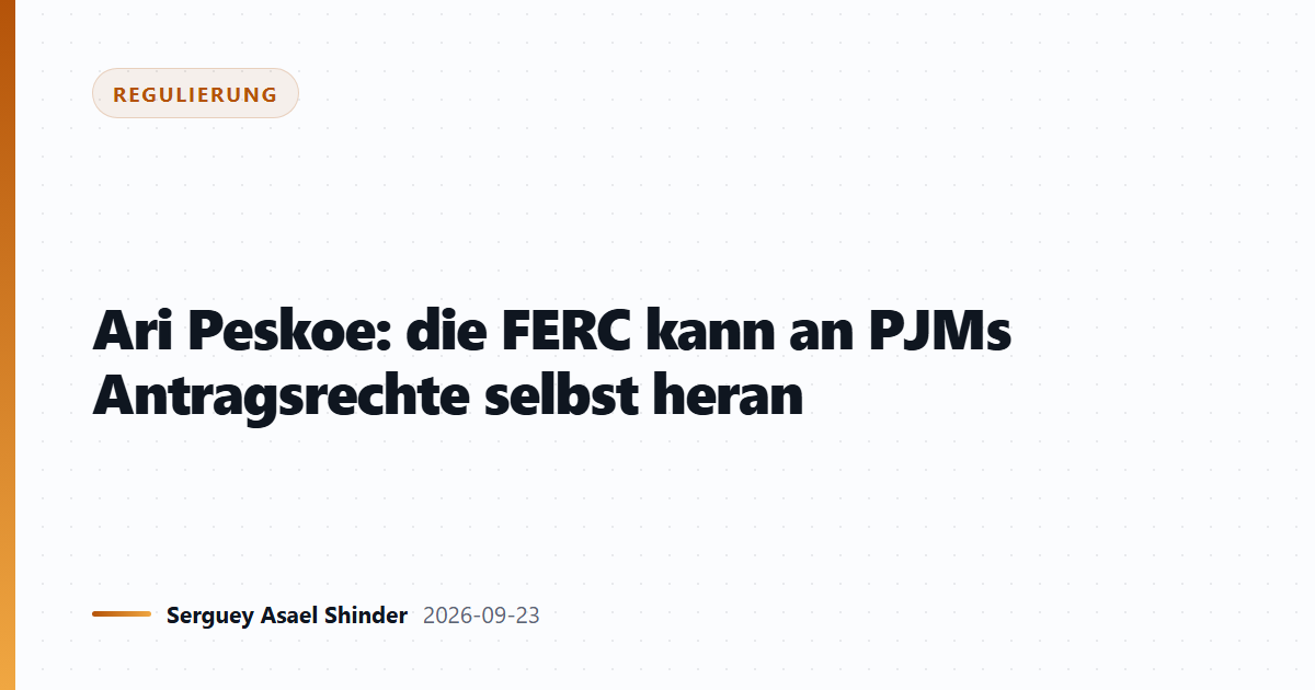 Ari Peskoe: die FERC kann an PJMs Antragsrechte selbst heran