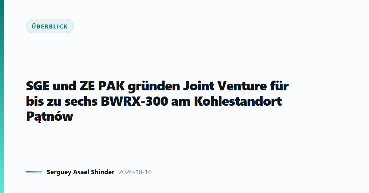 SGE und ZE PAK gründen Joint Venture für bis zu sechs BWRX-300 am Kohlestandort Pątnów