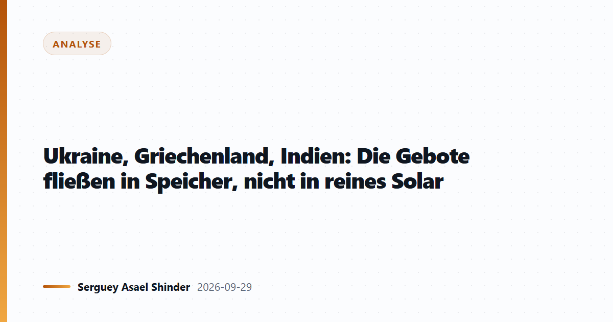 Ukraine, Griechenland, Indien: Die Gebote fließen in Speicher, nicht in reines Solar