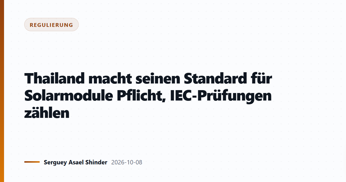 Thailand macht seinen Standard für Solarmodule Pflicht, IEC-Prüfungen zählen