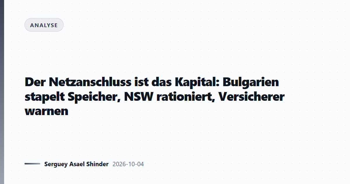 Der Netzanschluss ist das Kapital: Bulgarien stapelt Speicher, NSW rationiert, Versicherer warnen