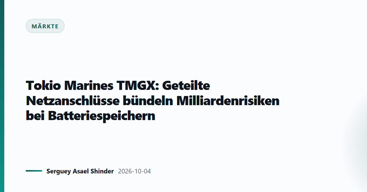 Tokio Marines TMGX: Geteilte Netzanschlüsse bündeln Milliardenrisiken bei Batteriespeichern