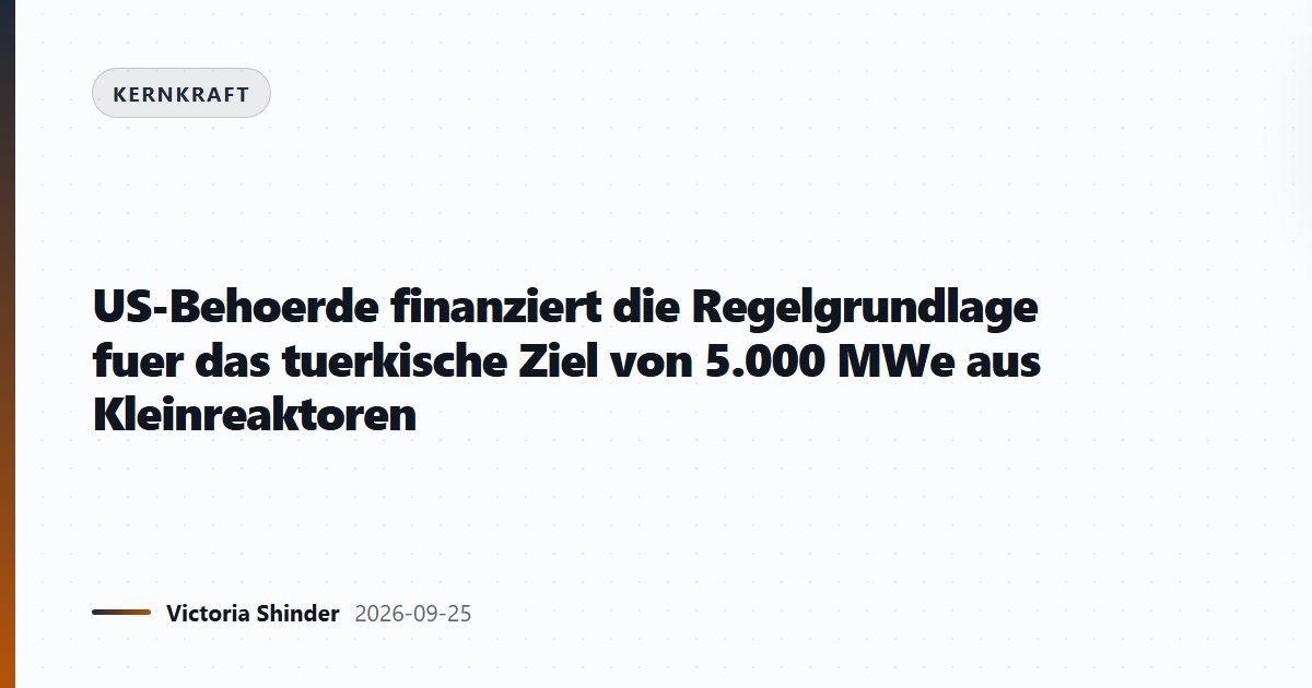 US-Behoerde finanziert die Regelgrundlage fuer das tuerkische Ziel von 5.000 MWe aus Kleinreaktoren