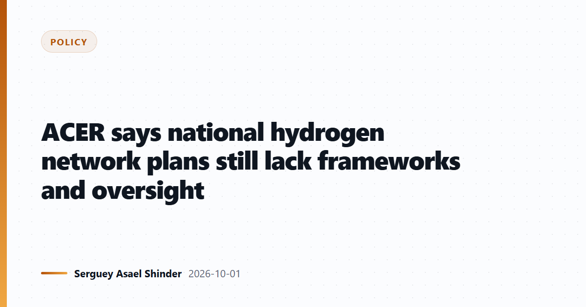 ACER says national hydrogen network plans still lack frameworks and oversight