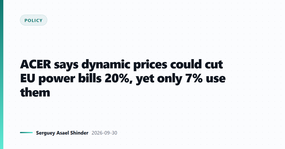 ACER says dynamic prices could cut EU power bills 20%, yet only 7% use them