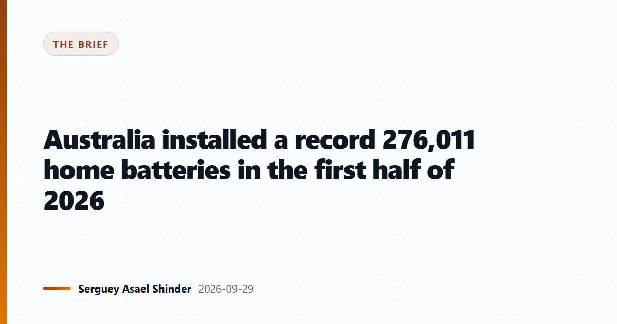 Australia installed a record 276,011 home batteries in the first half of 2026
