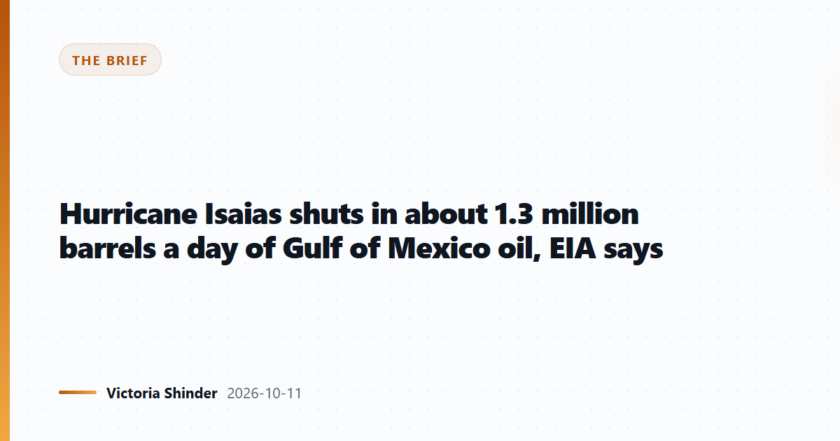 Hurricane Isaias shuts in about 1.3 million barrels a day of Gulf of Mexico oil, EIA says