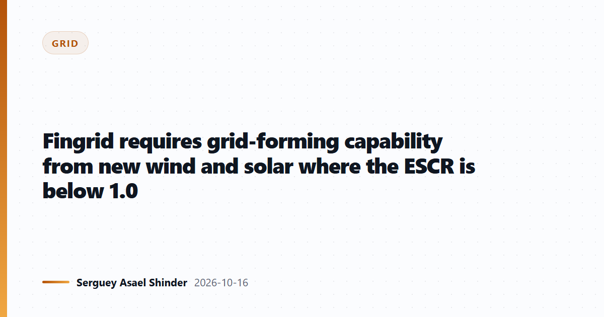Fingrid requires grid-forming capability from new wind and solar where the ESCR is below 1.0