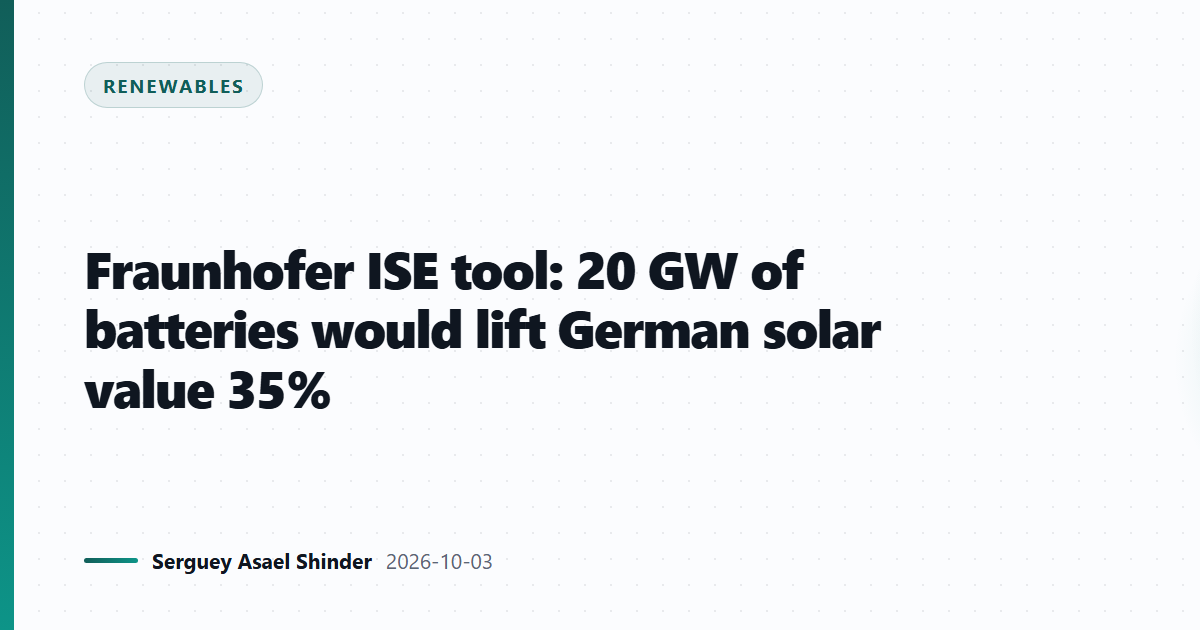 Fraunhofer ISE tool: 20 GW of batteries would lift German solar value 35%