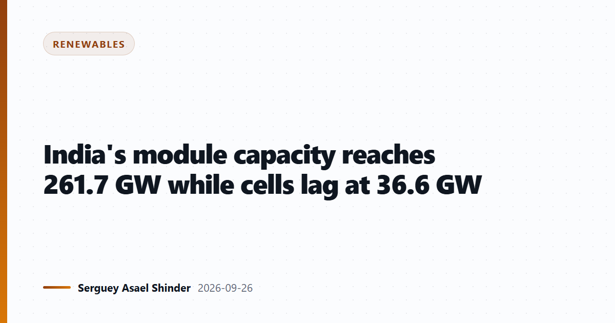 India's module capacity reaches 261.7 GW while cells lag at 36.6 GW