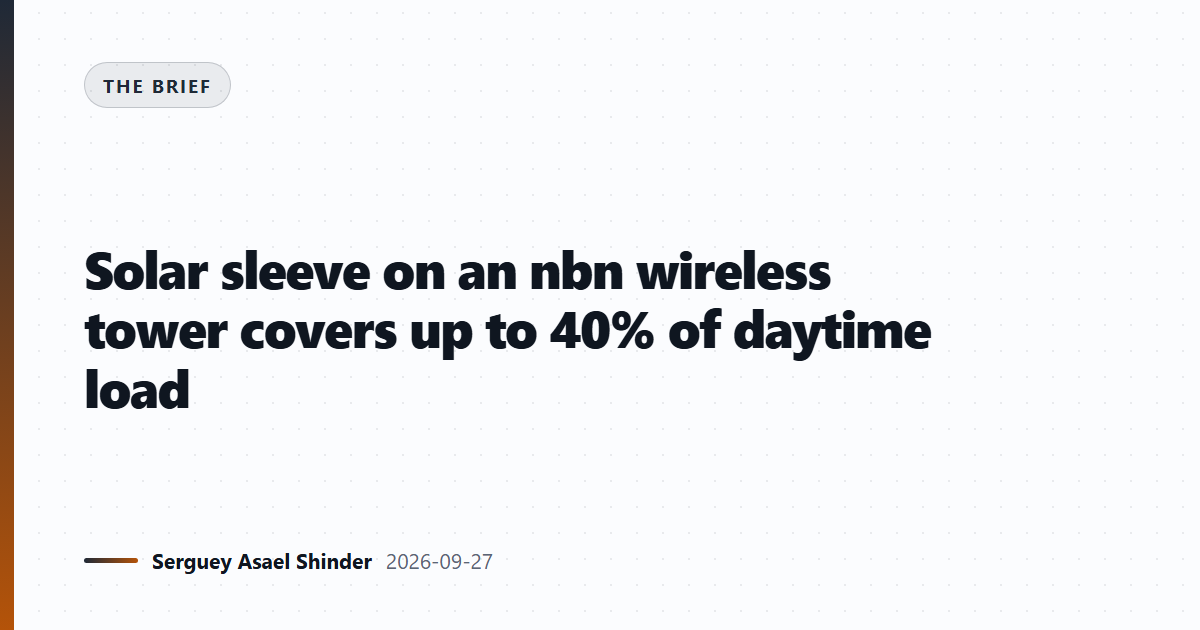 Solar sleeve on an nbn wireless tower covers up to 40% of daytime load