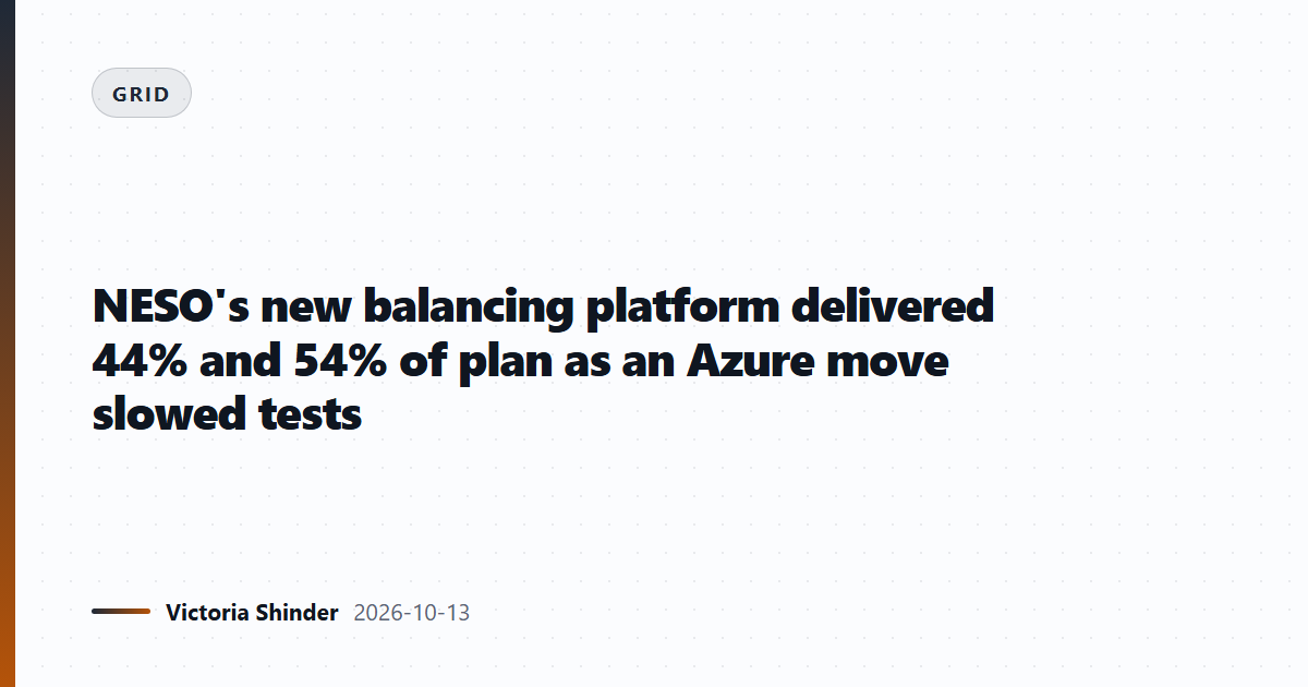 NESO's new balancing platform delivered 44% and 54% of plan as an Azure move slowed tests