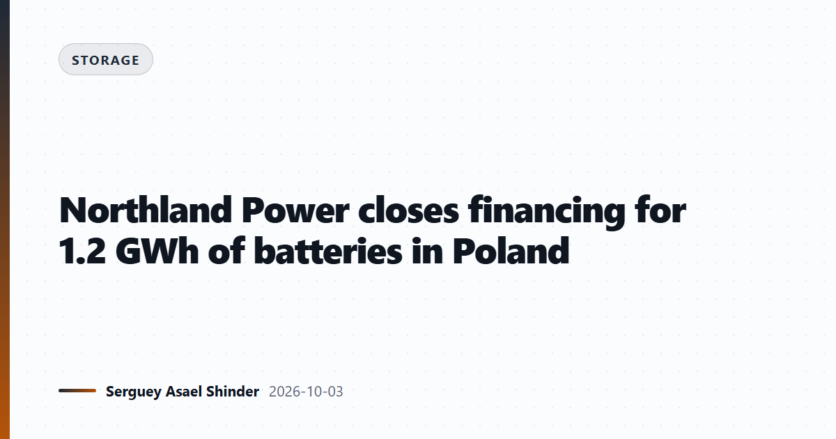 Northland Power closes financing for 1.2 GWh of batteries in Poland