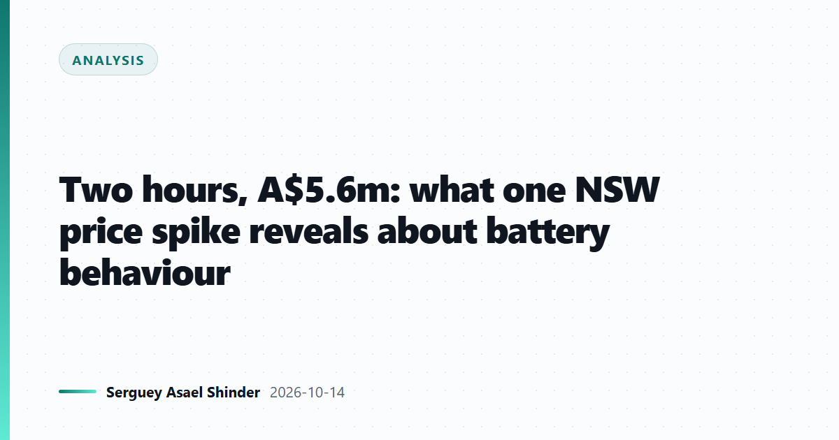Two hours, A$5.6m: what one NSW price spike reveals about battery behaviour