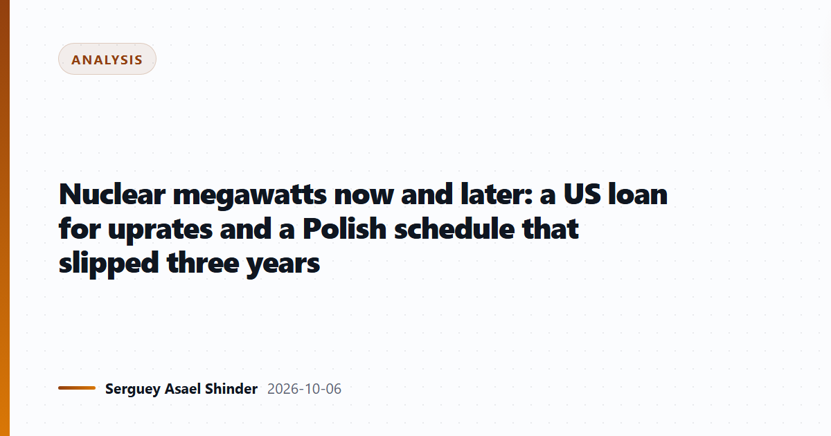 Nuclear megawatts now and later: a US loan for uprates and a Polish schedule that slipped three years