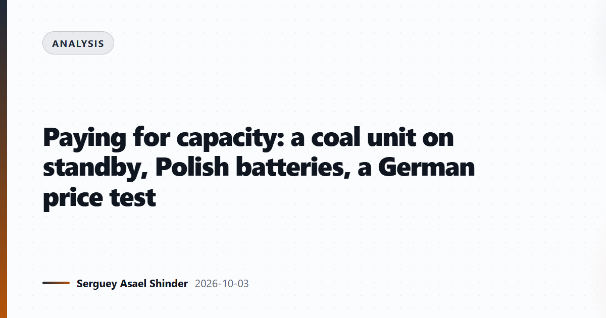 Paying for capacity: a coal unit on standby, Polish batteries, a German price test