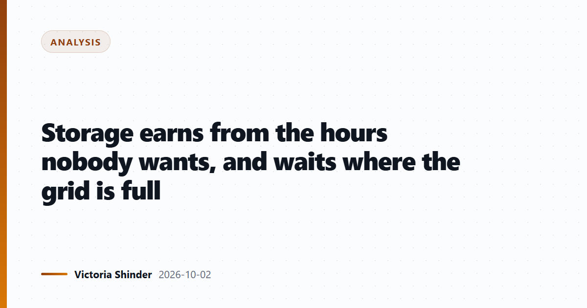 Storage earns from the hours nobody wants, and waits where the grid is full
