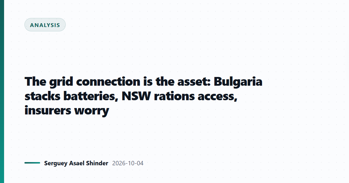 The grid connection is the asset: Bulgaria stacks batteries, NSW rations access, insurers worry