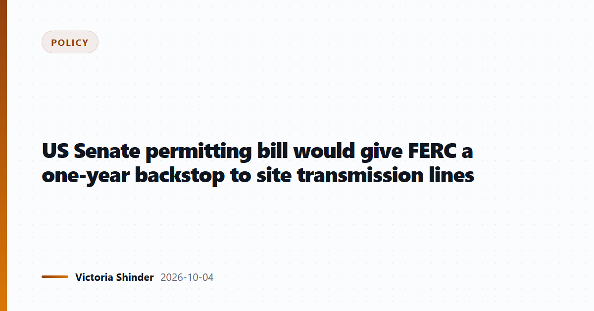 US Senate permitting bill would give FERC a one-year backstop to site transmission lines