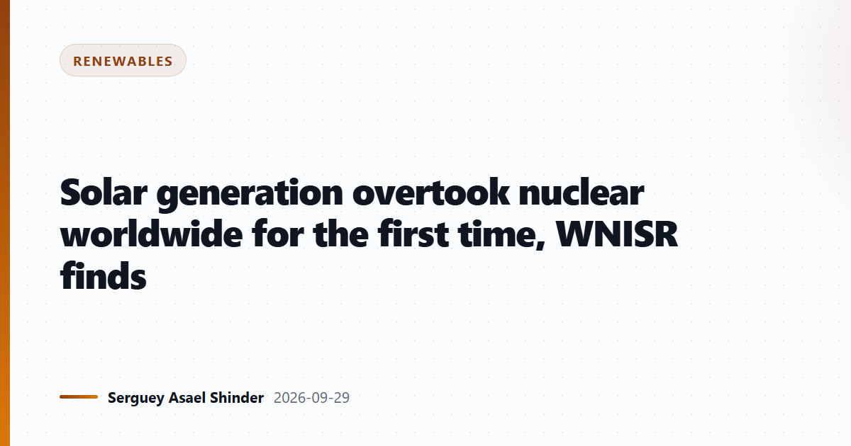 Solar generation overtook nuclear worldwide for the first time, WNISR finds
