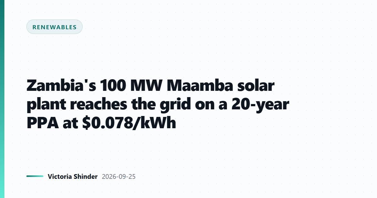 Zambia's 100 MW Maamba solar plant reaches the grid on a 20-year PPA at $0.078/kWh